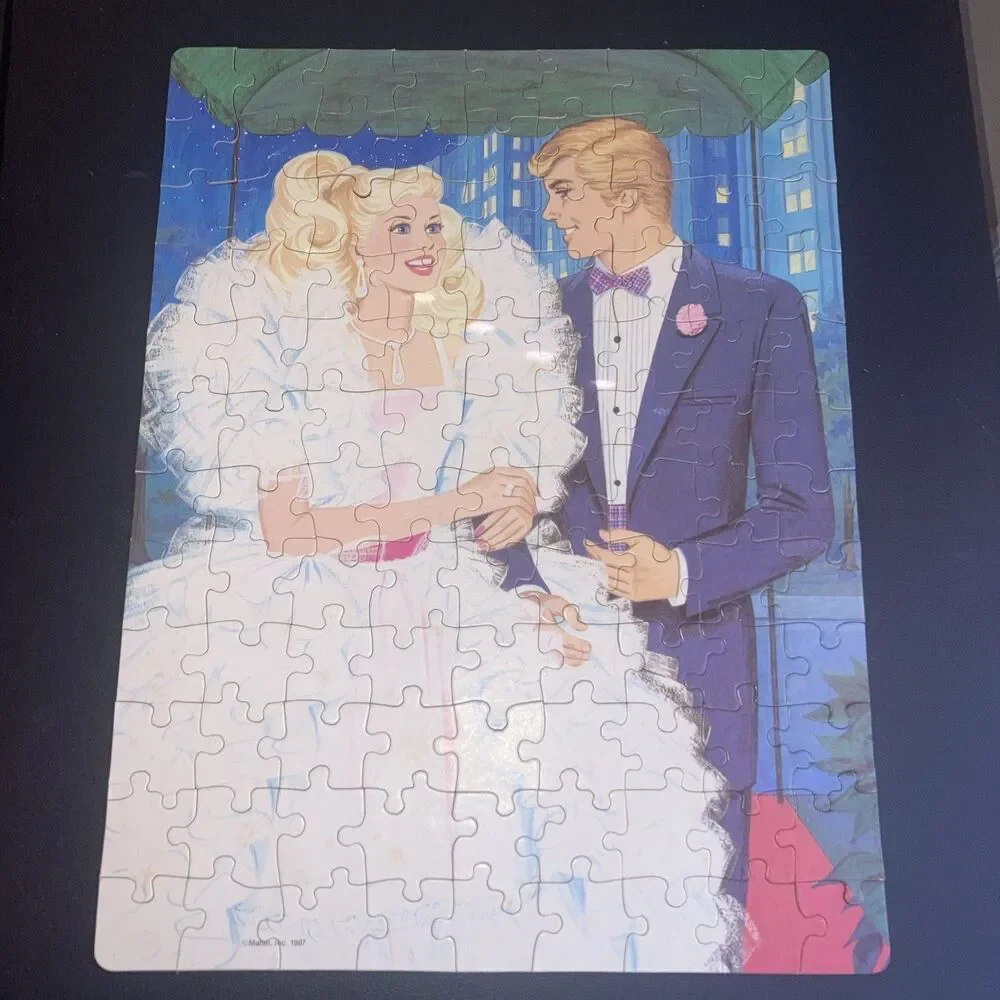 Golden Vintage 1987 Barbie Ken Wedding Prom Formal Puzzle 100 Pieces Complete